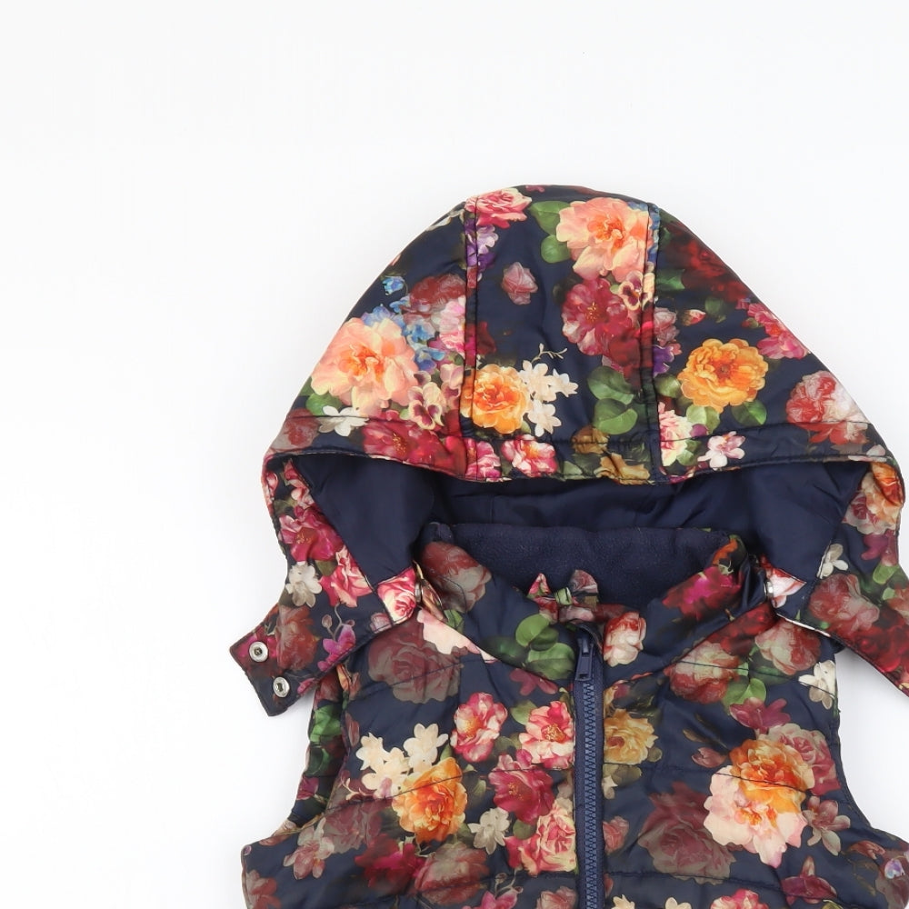 H&M Girls Multicoloured Floral Gilet Jacket Size 4-5 Years Zip