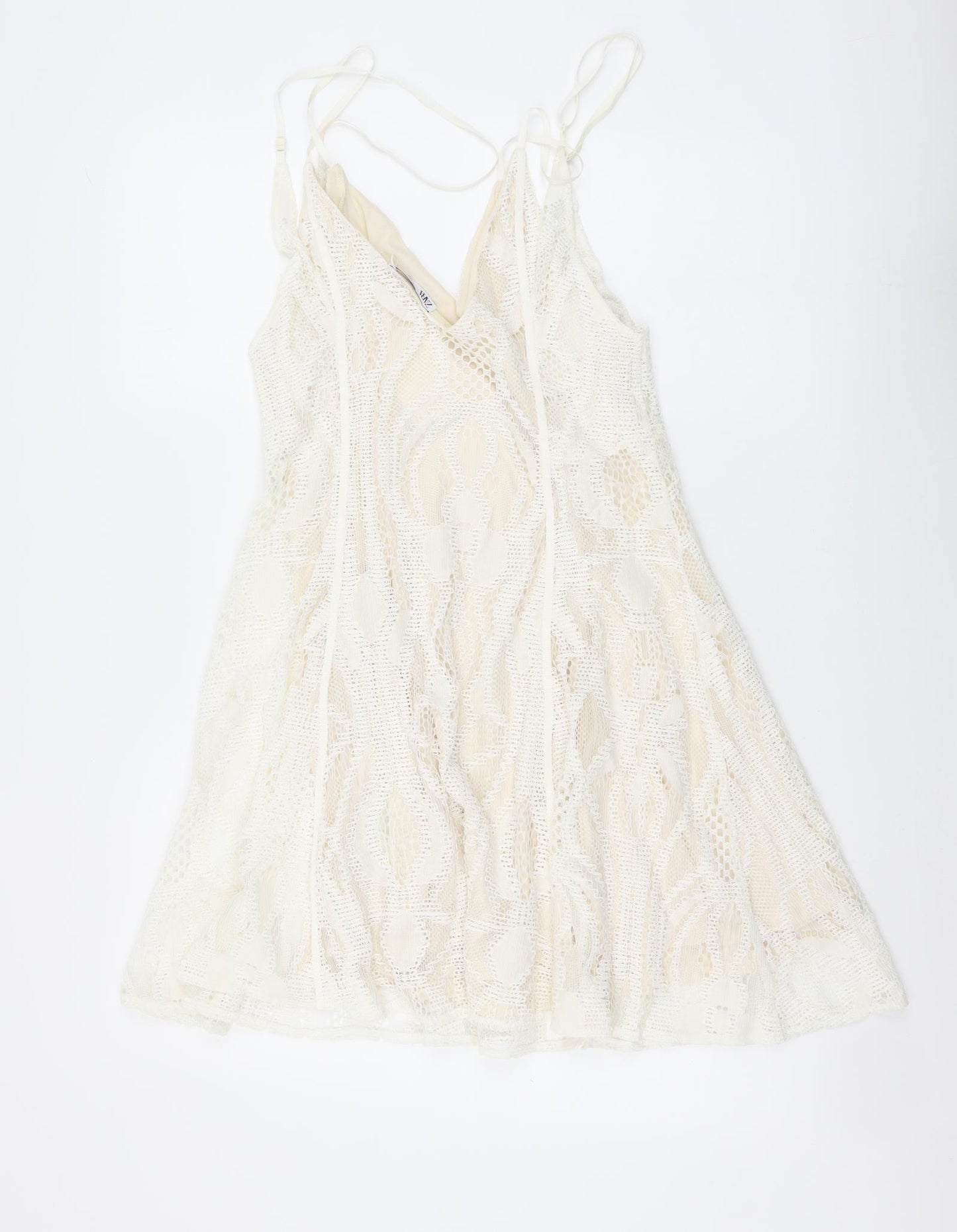 Zara Womens Beige Polyester Mini Size S V-Neck Zip