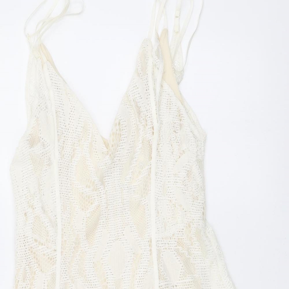 Zara Womens Beige Polyester Mini Size S V-Neck Zip