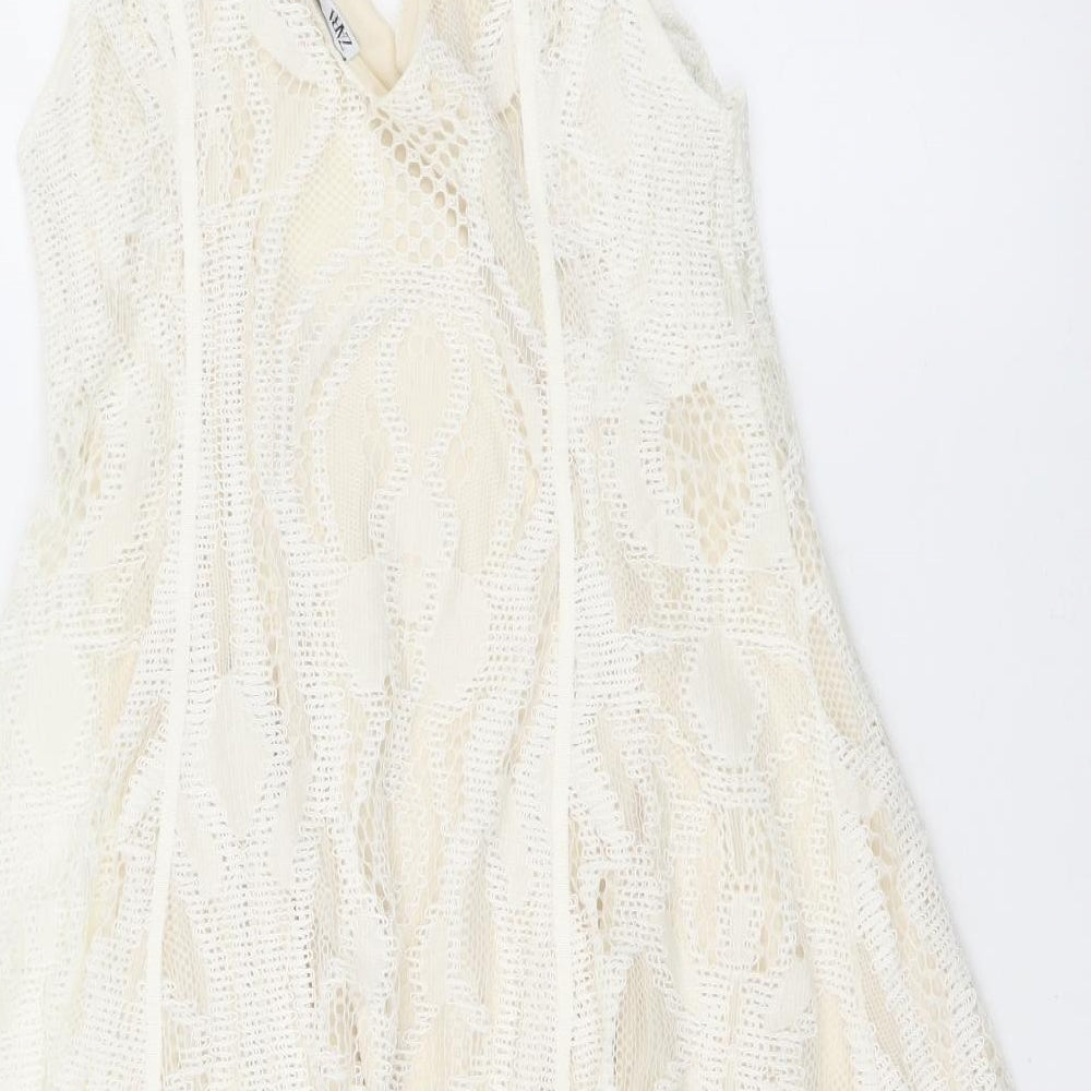 Zara Womens Beige Polyester Mini Size S V-Neck Zip