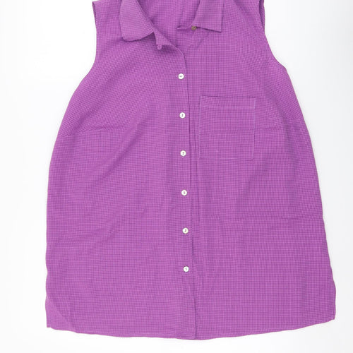 essence Womens Purple Geometric Polyester Basic Button-Up Size 20 Collared