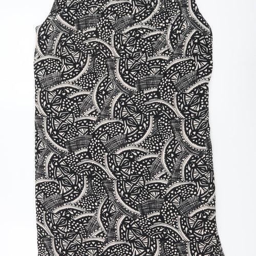M&Co Womens Black Geometric Polyester A-Line Size 12 Round Neck Zip