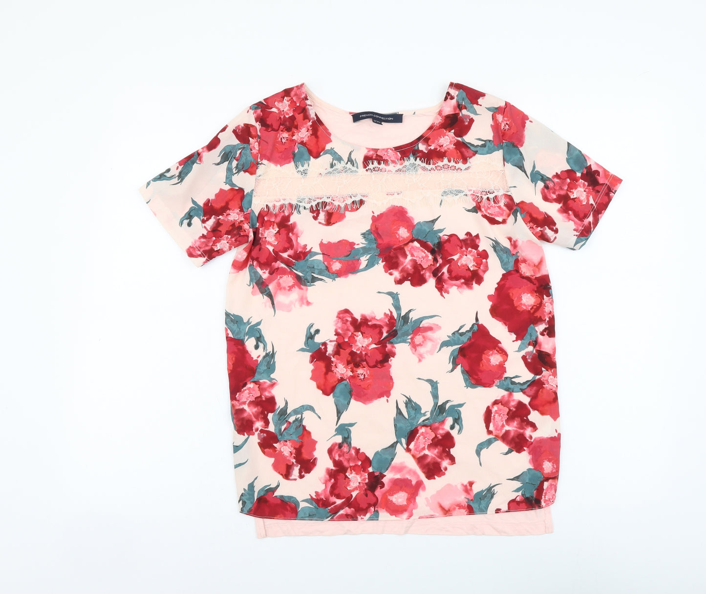 French Connection Womens Pink Floral Polyester Basic Blouse Size 10 Round Neck