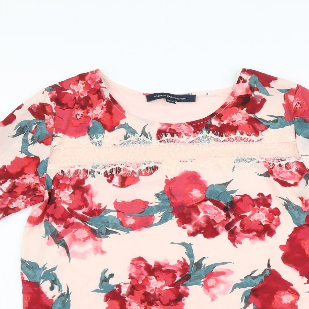 French Connection Womens Pink Floral Polyester Basic Blouse Size 10 Round Neck