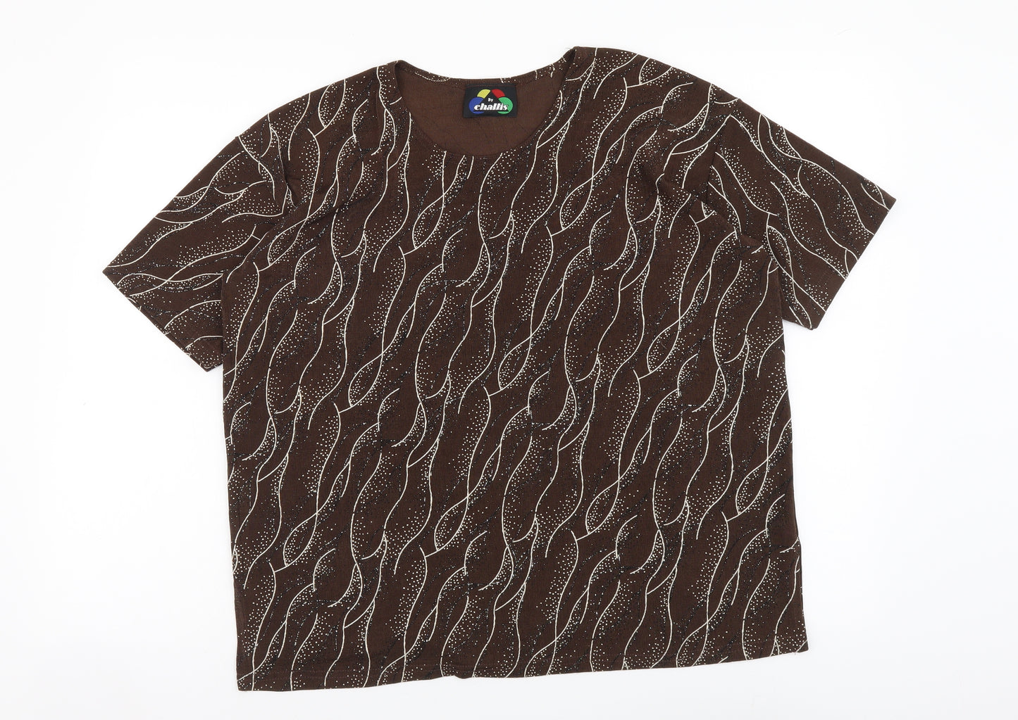 By Challis Womens Brown Geometric Polyester Basic T-Shirt Size L Round Neck