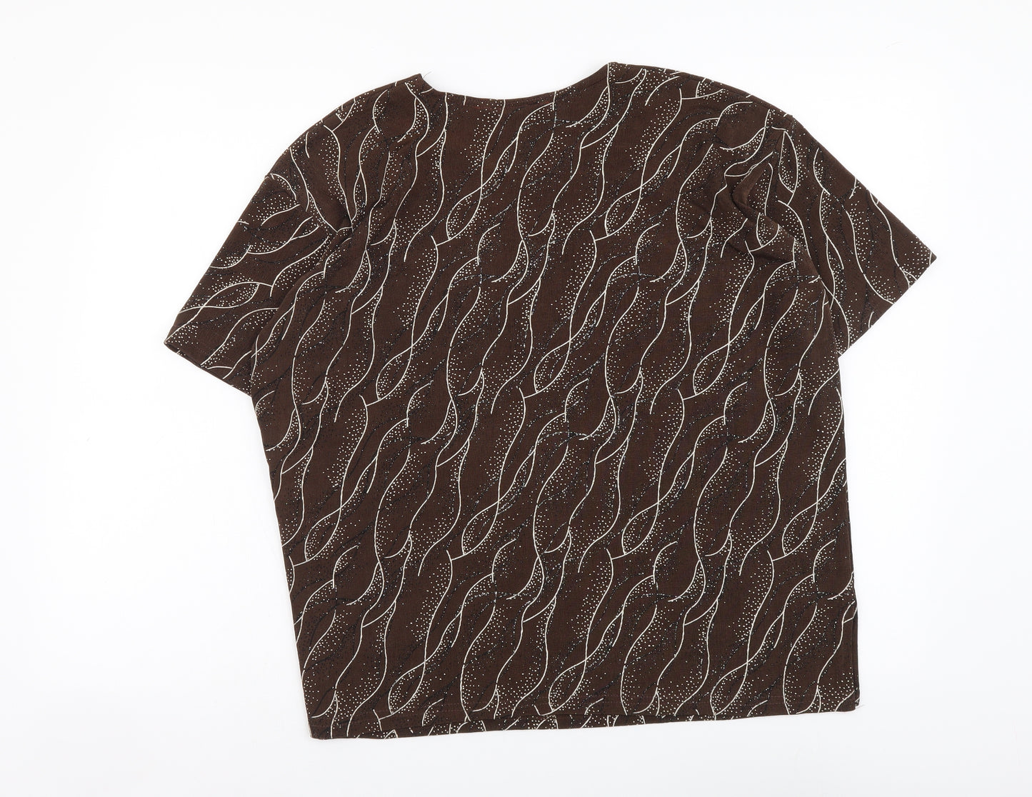 By Challis Womens Brown Geometric Polyester Basic T-Shirt Size L Round Neck