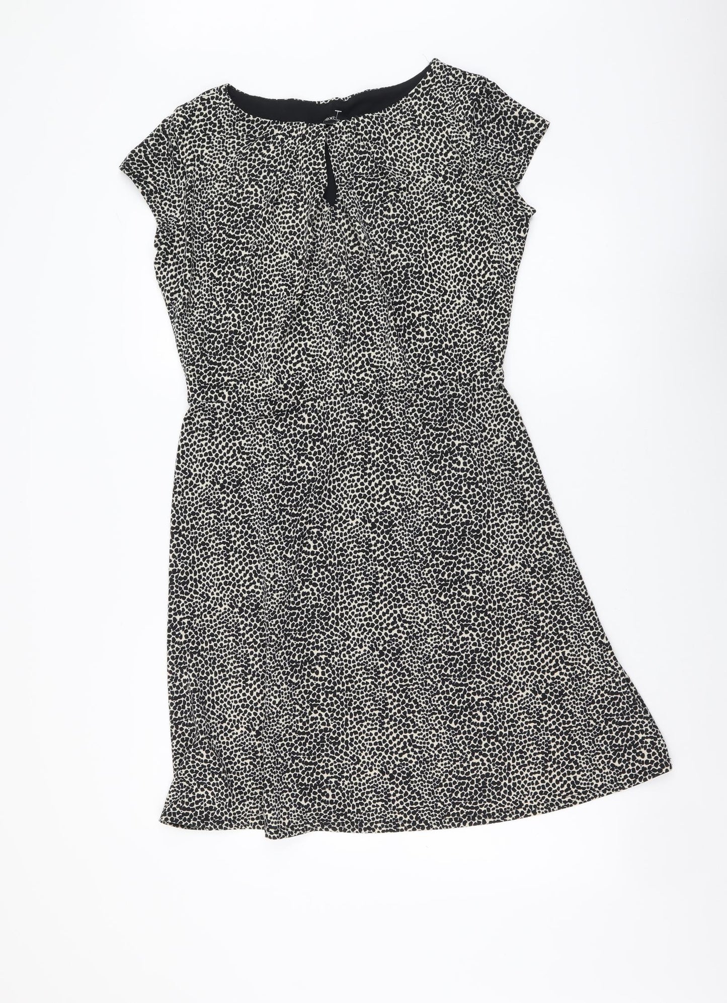 NEXT Womens Black Animal Print Polyester A-Line Size 12 Boat Neck Pullover - Leopard Pattern