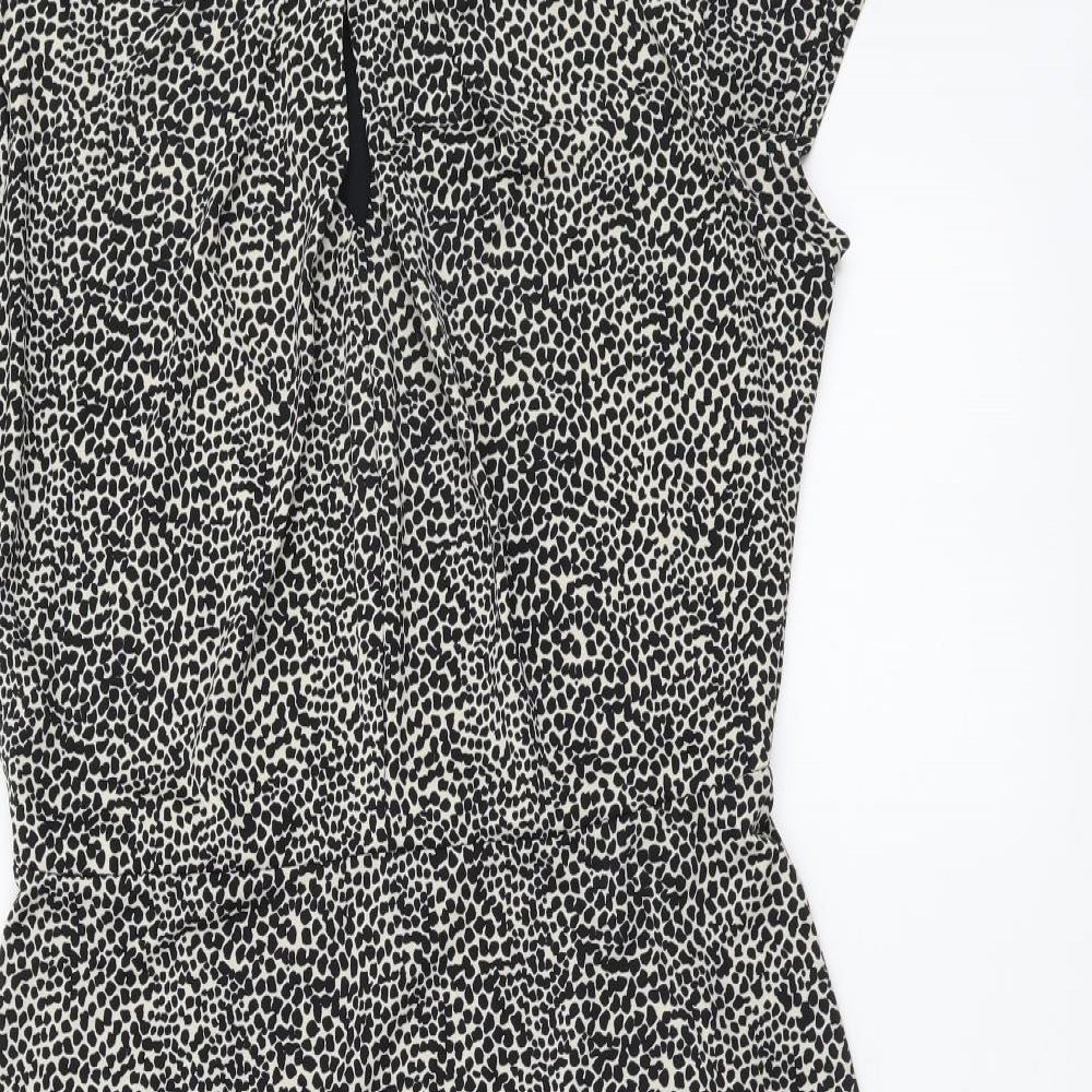 NEXT Womens Black Animal Print Polyester A-Line Size 12 Boat Neck Pullover - Leopard Pattern