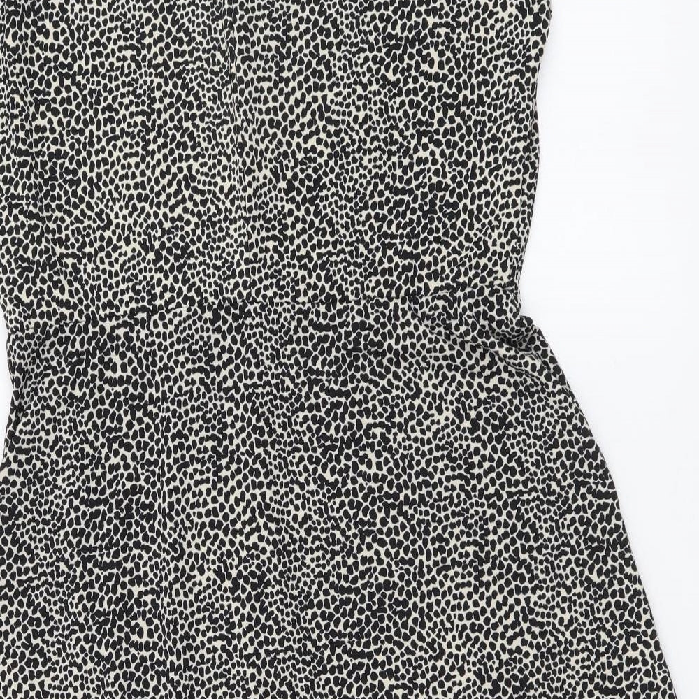 NEXT Womens Black Animal Print Polyester A-Line Size 12 Boat Neck Pullover - Leopard Pattern