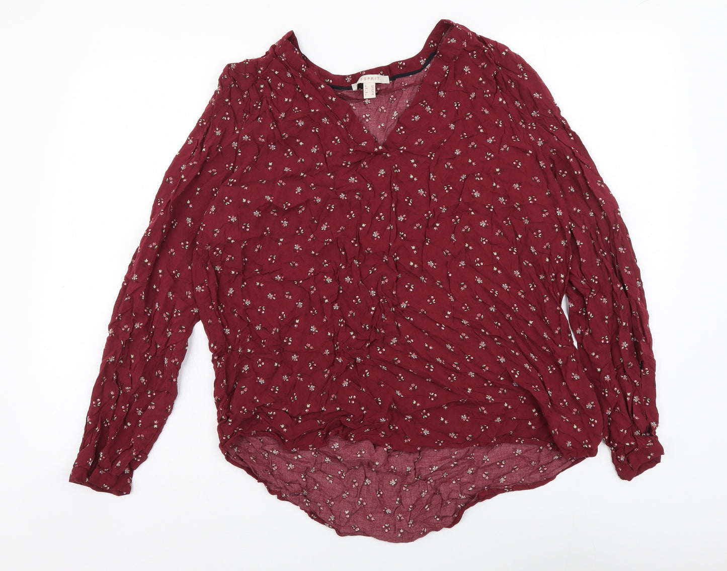 Esprit Womens Red Floral Viscose Basic Blouse Size 18 V-Neck