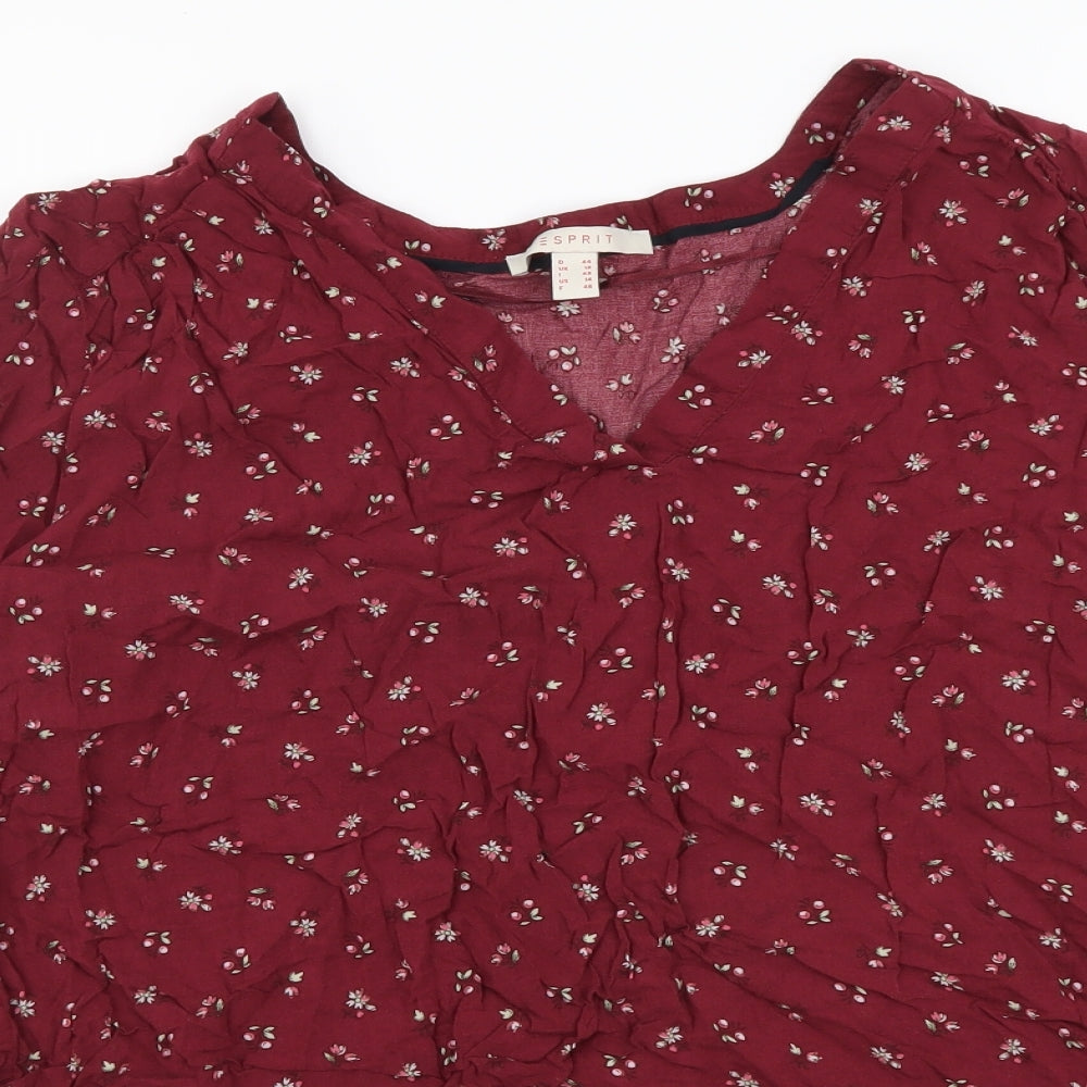 Esprit Womens Red Floral Viscose Basic Blouse Size 18 V-Neck