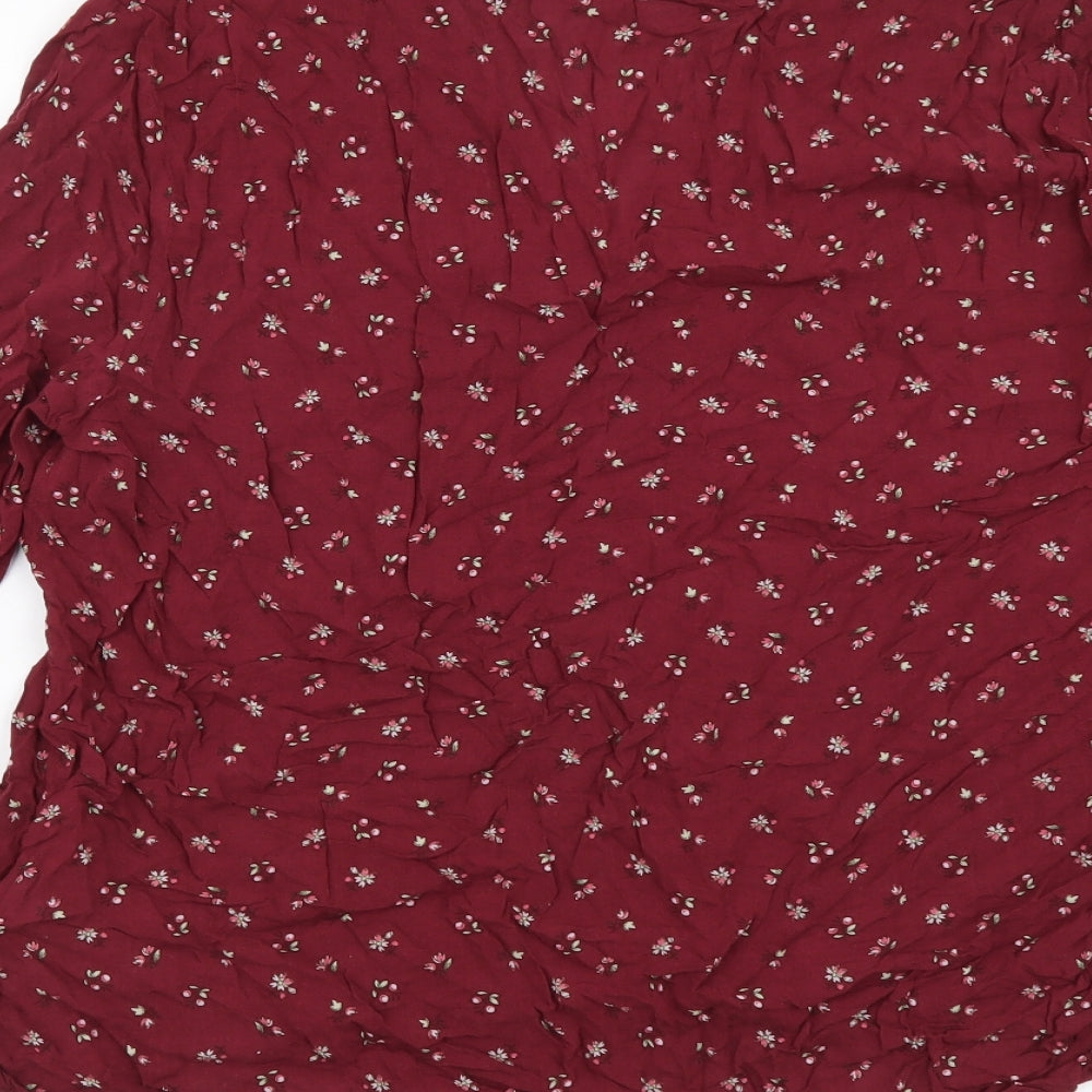 Esprit Womens Red Floral Viscose Basic Blouse Size 18 V-Neck