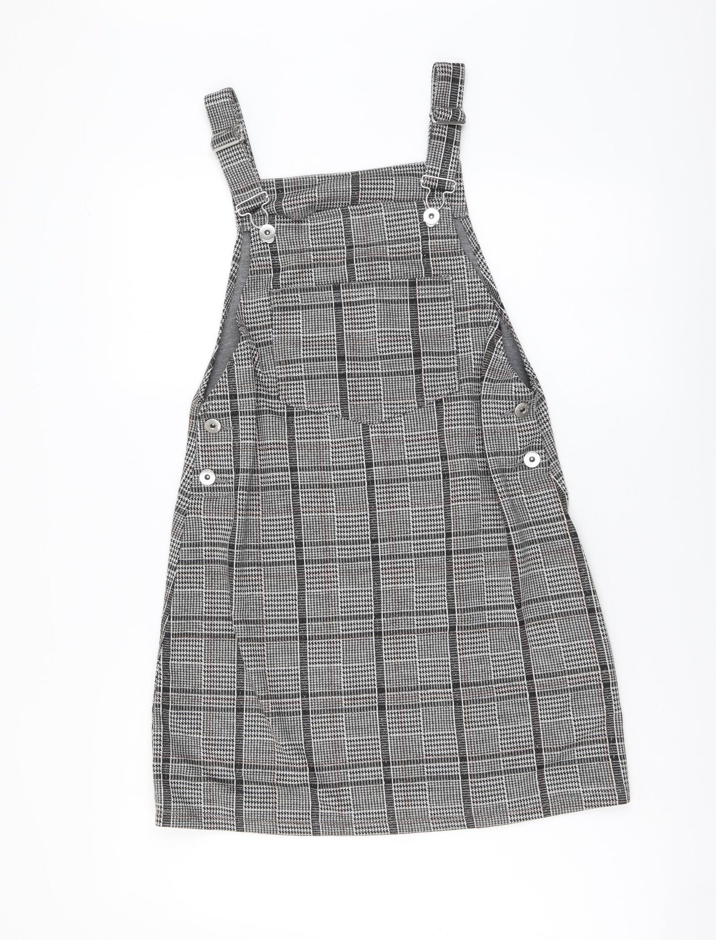H&M Womens Grey Plaid Polyester Pinafore/Dungaree Dress Size XS Square Neck Pullover