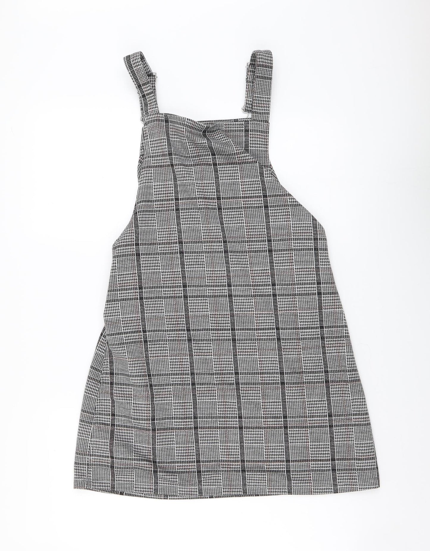 H&M Womens Grey Plaid Polyester Pinafore/Dungaree Dress Size XS Square Neck Pullover