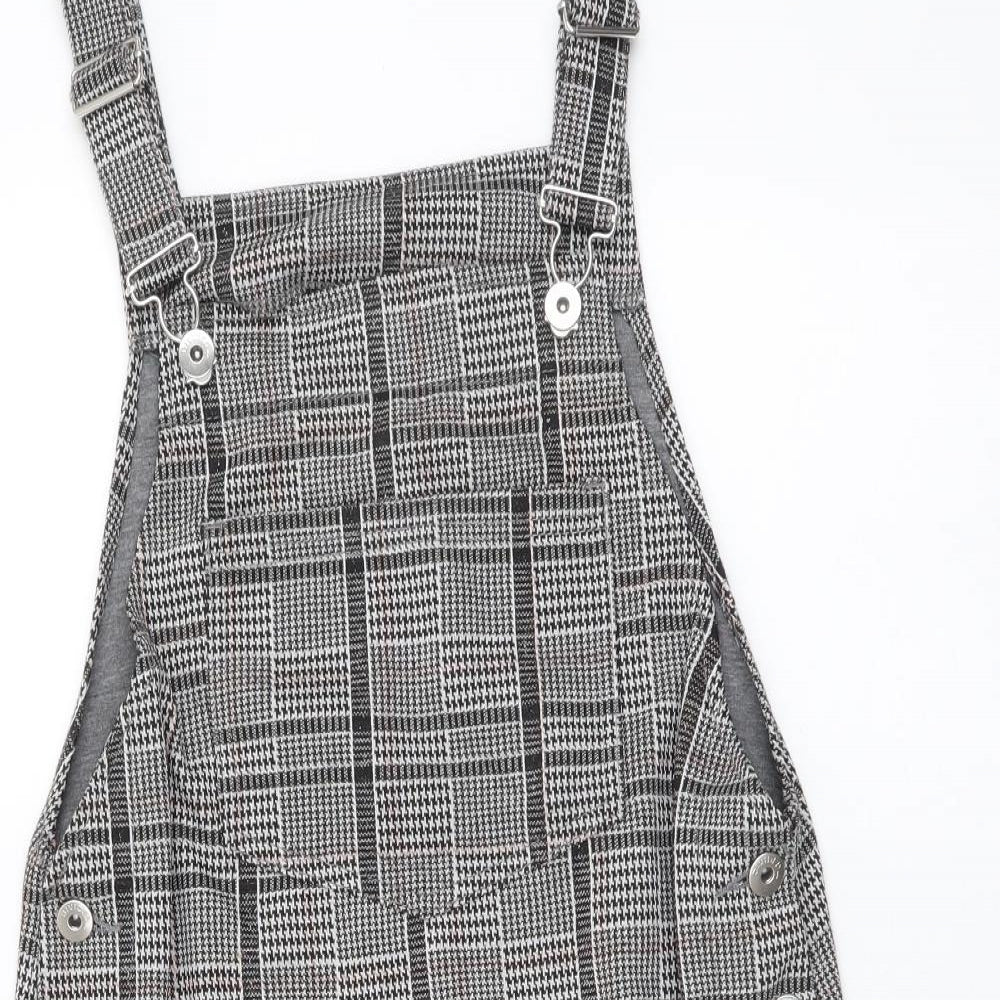 H&M Womens Grey Plaid Polyester Pinafore/Dungaree Dress Size XS Square Neck Pullover