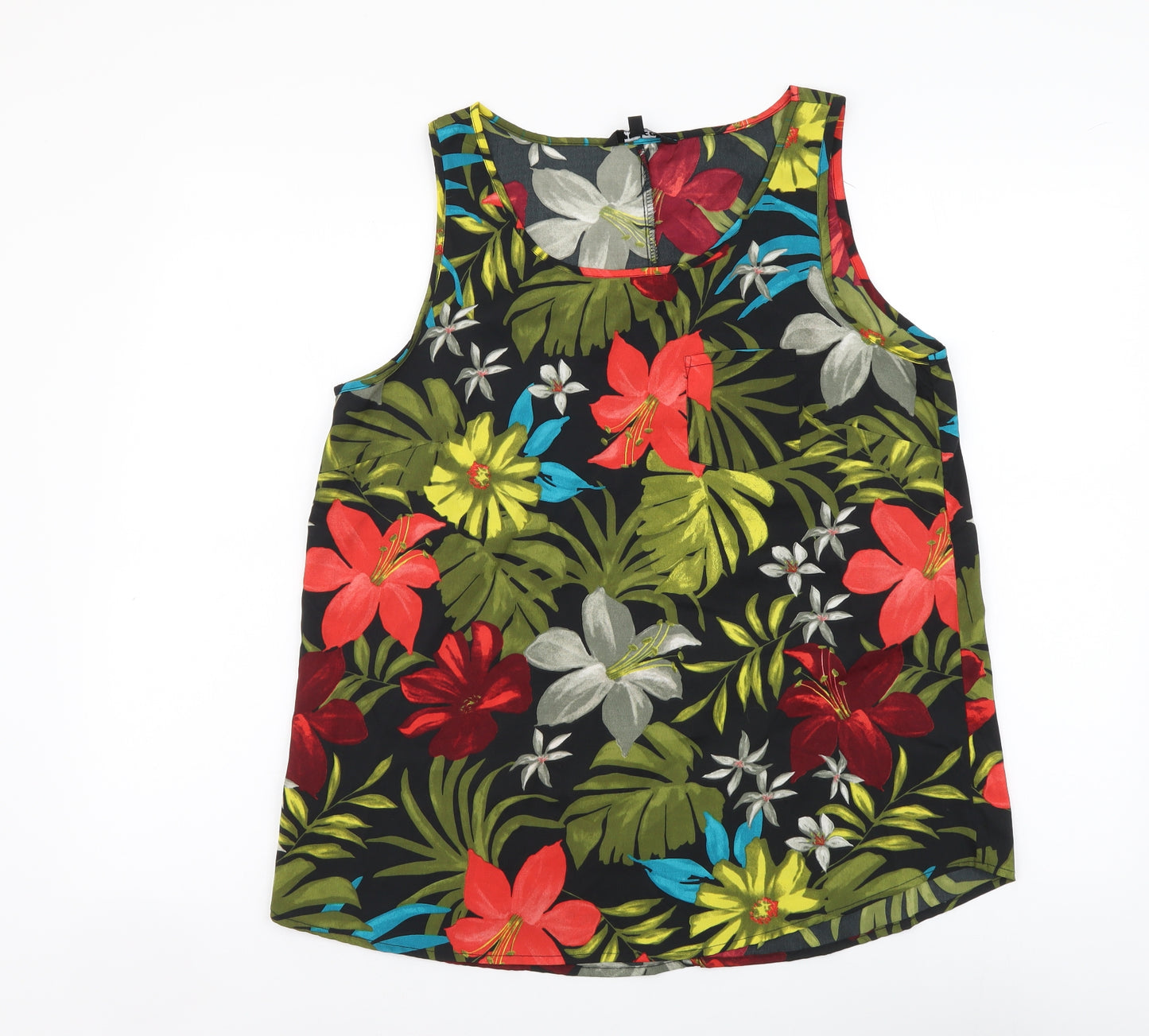 PEP&CO Womens Multicoloured Floral Polyester Basic Tank Size 12 Scoop Neck