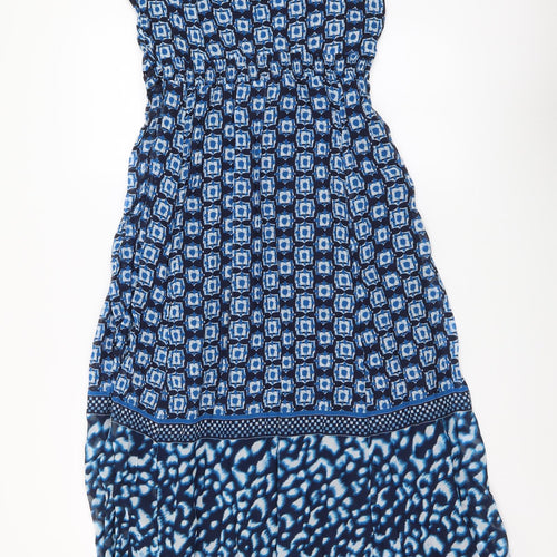 Per Una Womens Blue Geometric Polyester Maxi Size 10 V-Neck Pullover