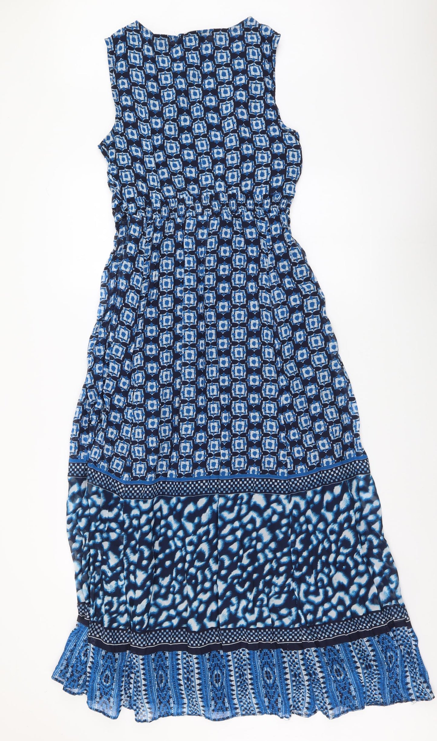 Per Una Womens Blue Geometric Polyester Maxi Size 10 V-Neck Pullover