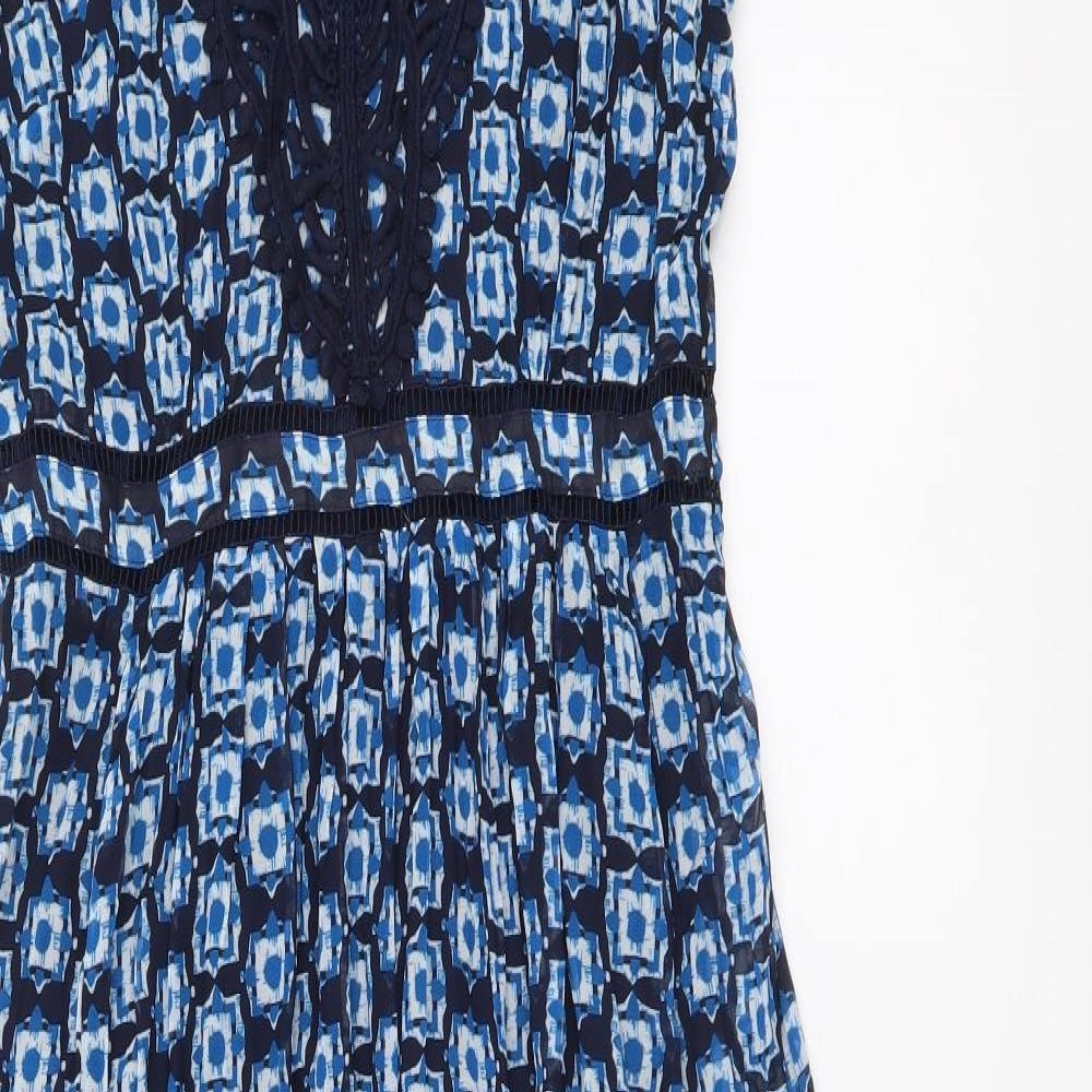Per Una Womens Blue Geometric Polyester Maxi Size 10 V-Neck Pullover