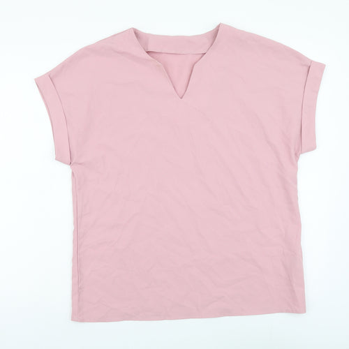 SheIn Womens Pink Polyester Basic T-Shirt Size S V-Neck