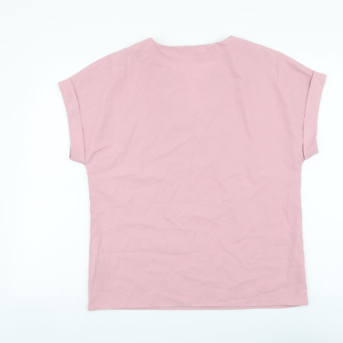 SheIn Womens Pink Polyester Basic T-Shirt Size S V-Neck
