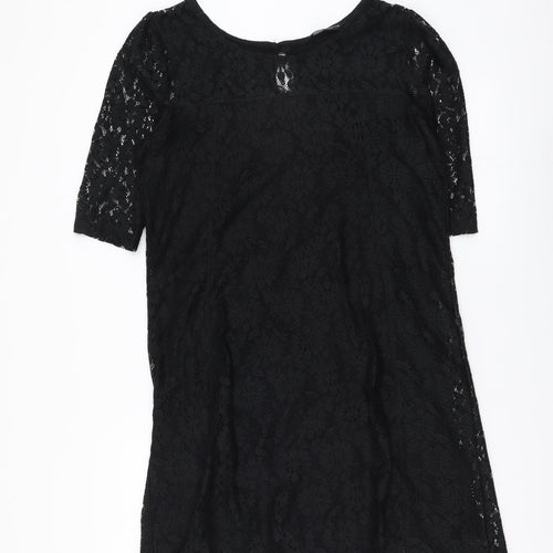 Dorothy Perkins Womens Black Floral Polyester A-Line Size 10 Boat Neck Pullover