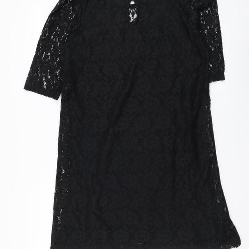 Dorothy Perkins Womens Black Floral Polyester A-Line Size 10 Boat Neck Pullover