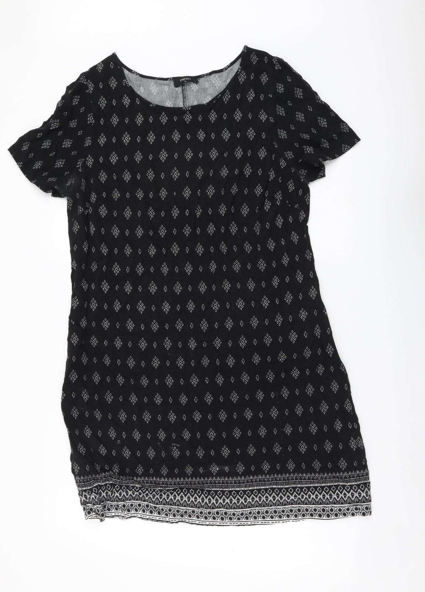 Papaya Womens Black Geometric Viscose A-Line Size 14 Round Neck Pullover