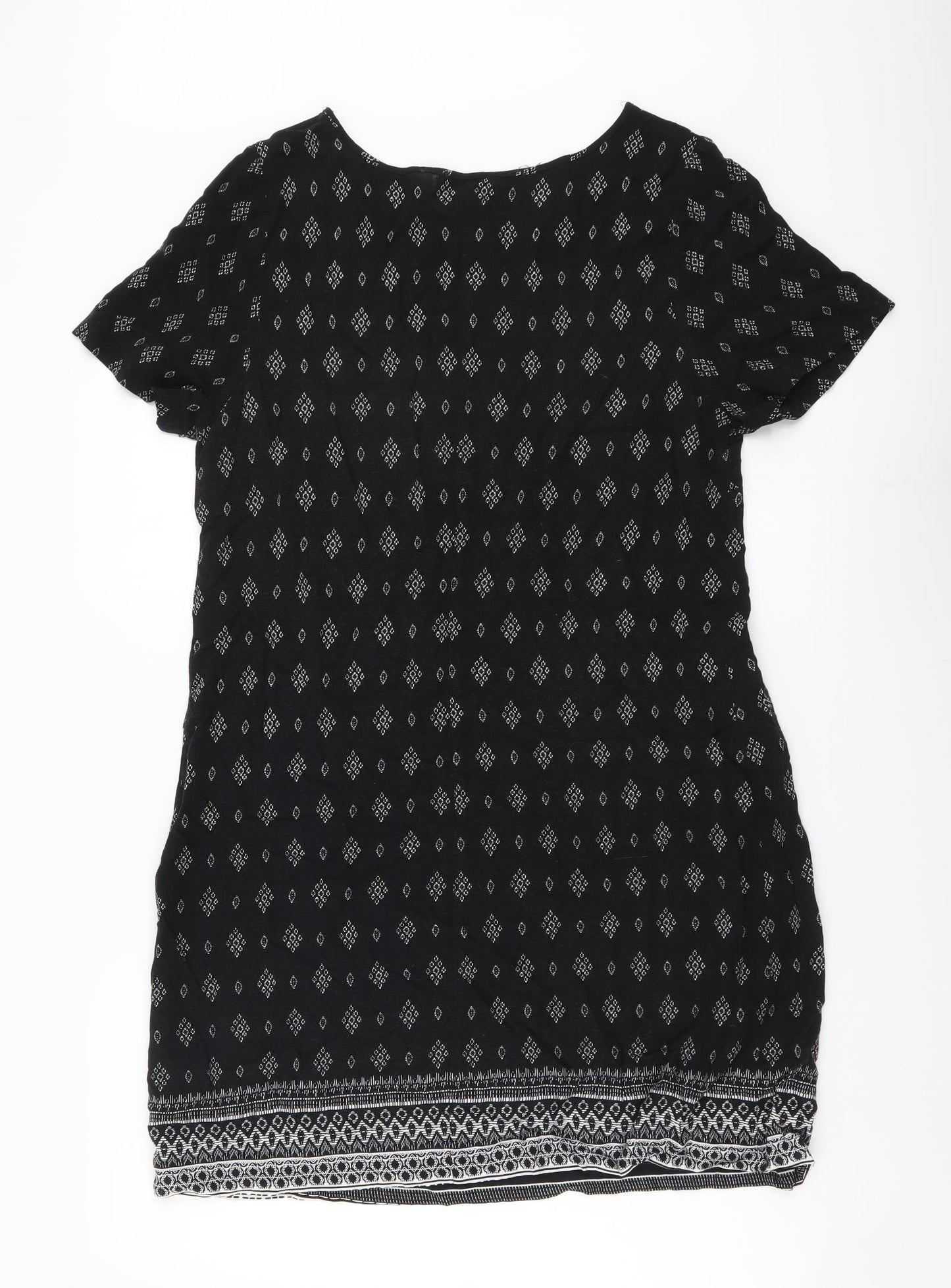 Papaya Womens Black Geometric Viscose A-Line Size 14 Round Neck Pullover