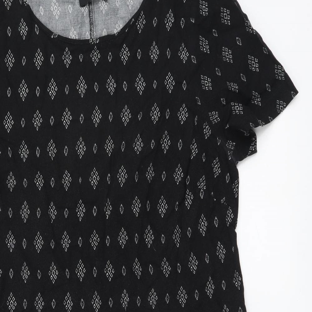 Papaya Womens Black Geometric Viscose A-Line Size 14 Round Neck Pullover