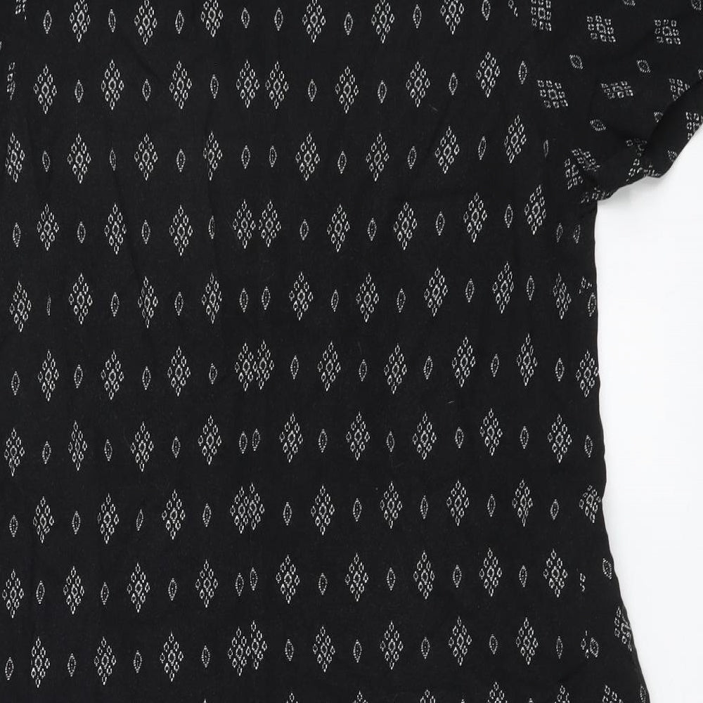 Papaya Womens Black Geometric Viscose A-Line Size 14 Round Neck Pullover