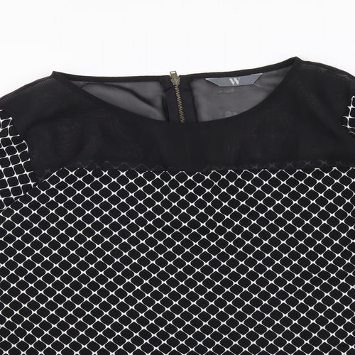 BHS Womens Black Geometric Viscose Basic Blouse Size 16 Boat Neck