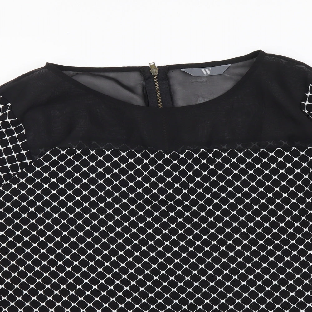 BHS Womens Black Geometric Viscose Basic Blouse Size 16 Boat Neck