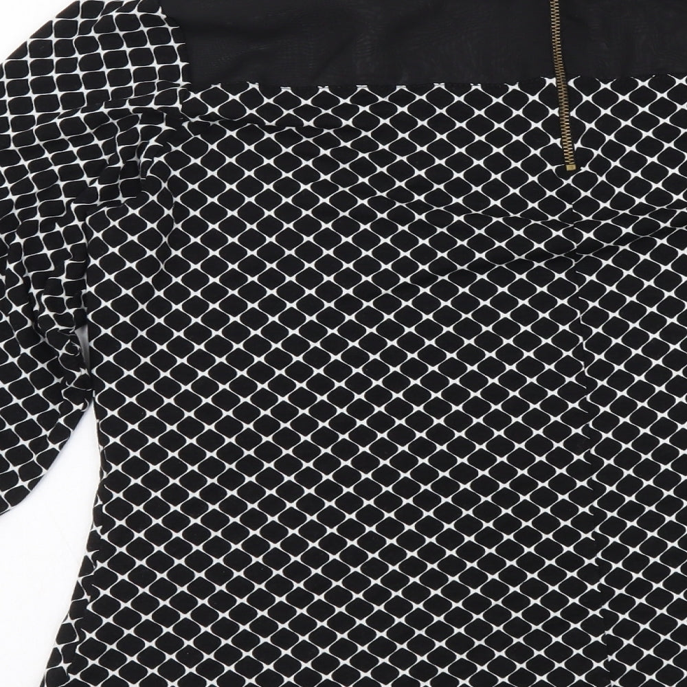 BHS Womens Black Geometric Viscose Basic Blouse Size 16 Boat Neck