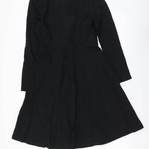 Marks and Spencer Womens Black Viscose A-Line Size 8 Round Neck Zip