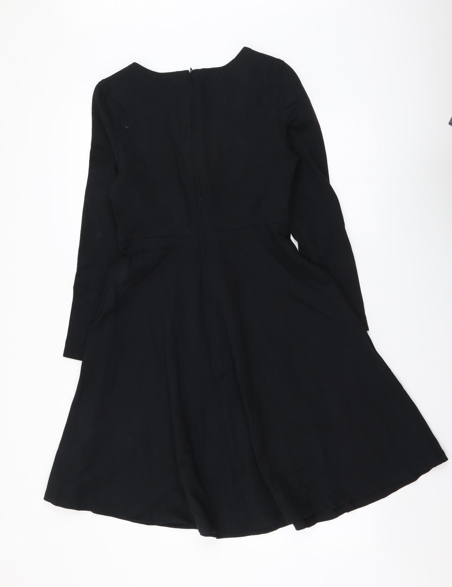 Marks and Spencer Womens Black Viscose A-Line Size 8 Round Neck Zip