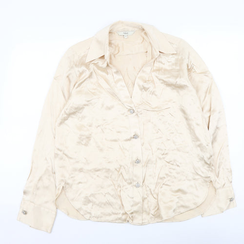 NEXT Womens Beige Polyester Basic Button-Up Size 12 Collared