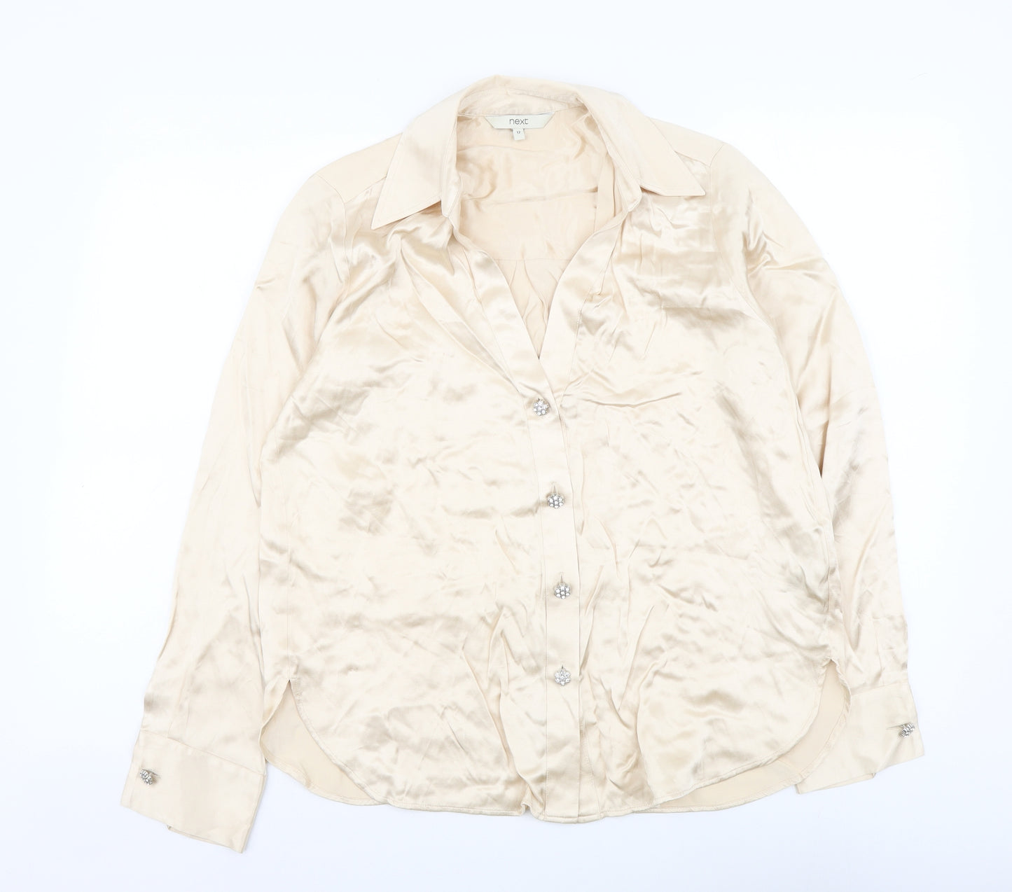 NEXT Womens Beige Polyester Basic Button-Up Size 12 Collared