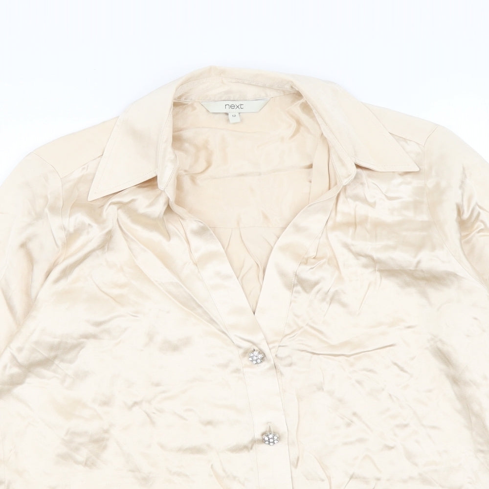 NEXT Womens Beige Polyester Basic Button-Up Size 12 Collared