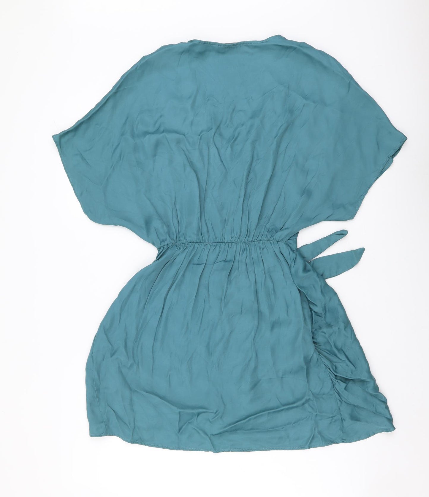 Zara Womens Blue Polyester Wrap Dress Size XS V-Neck Tie