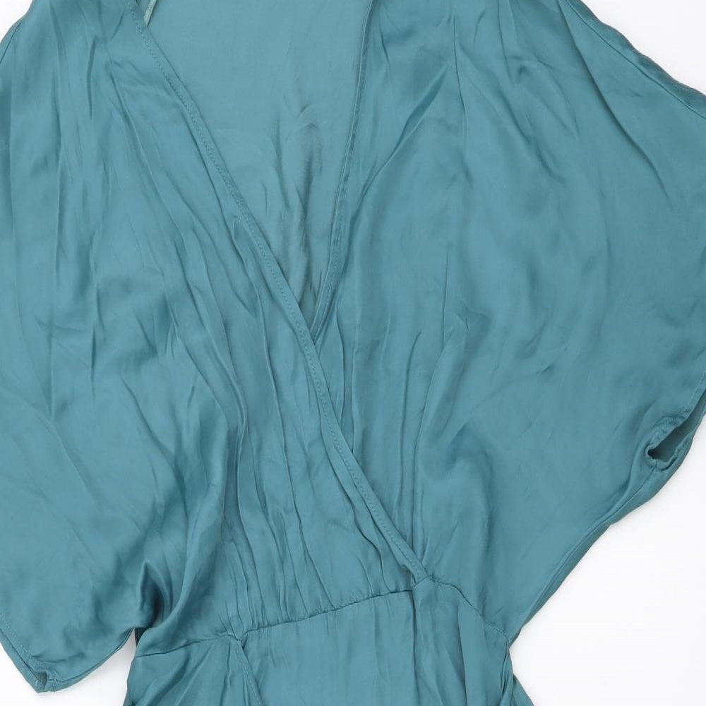 Zara Womens Blue Polyester Wrap Dress Size XS V-Neck Tie