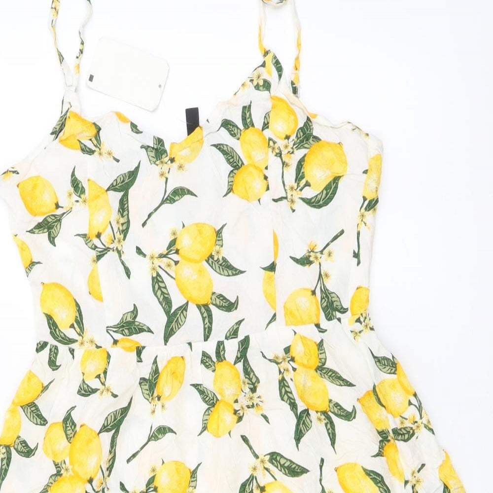 H&M Womens Multicoloured Geometric Viscose Mini Size S Sweetheart Pullover - Lemon