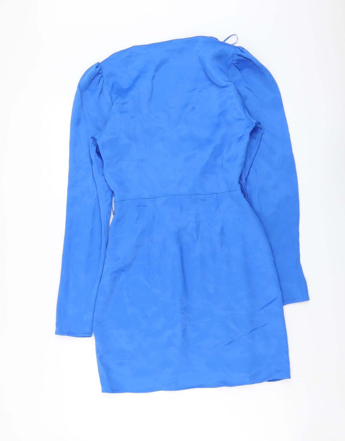 Zara Womens Blue Polyester Wrap Dress Size S V-Neck Tie