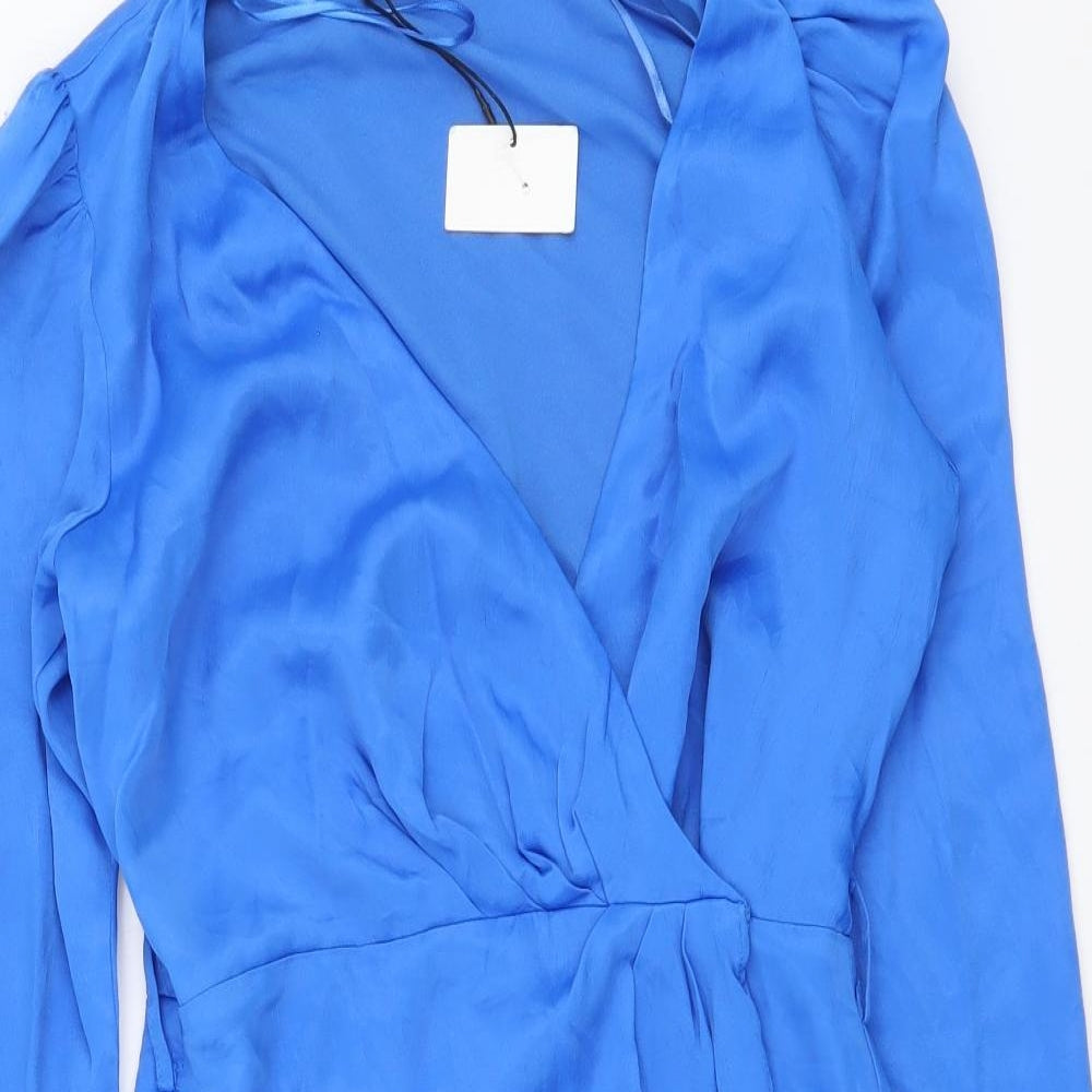 Zara Womens Blue Polyester Wrap Dress Size S V-Neck Tie
