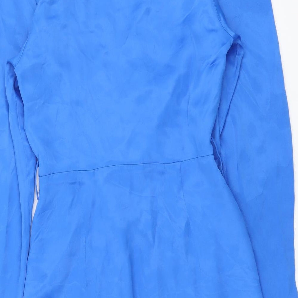 Zara Womens Blue Polyester Wrap Dress Size S V-Neck Tie