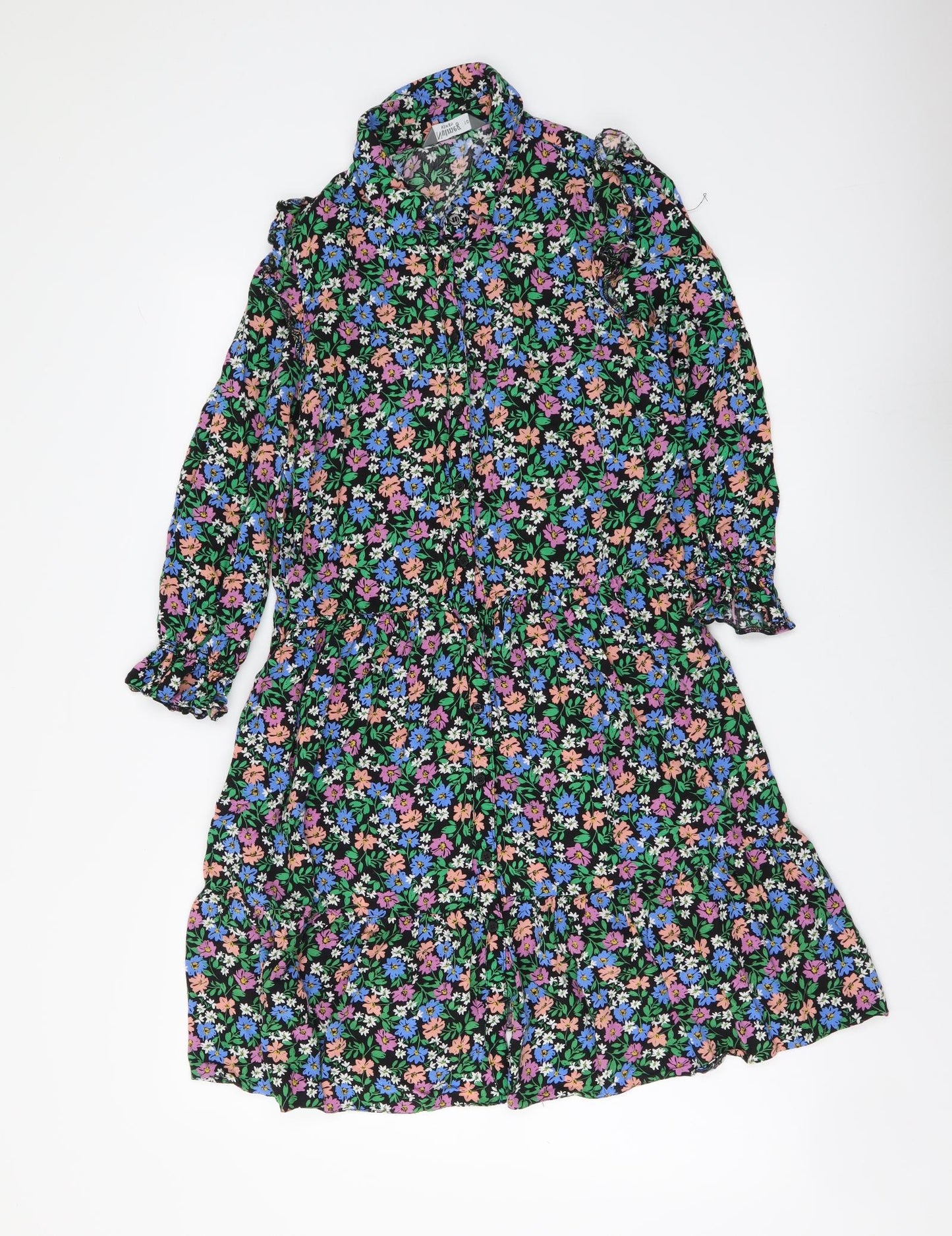 Nutmeg Womens Multicoloured Floral Viscose Shirt Dress Size 10 Collared Button