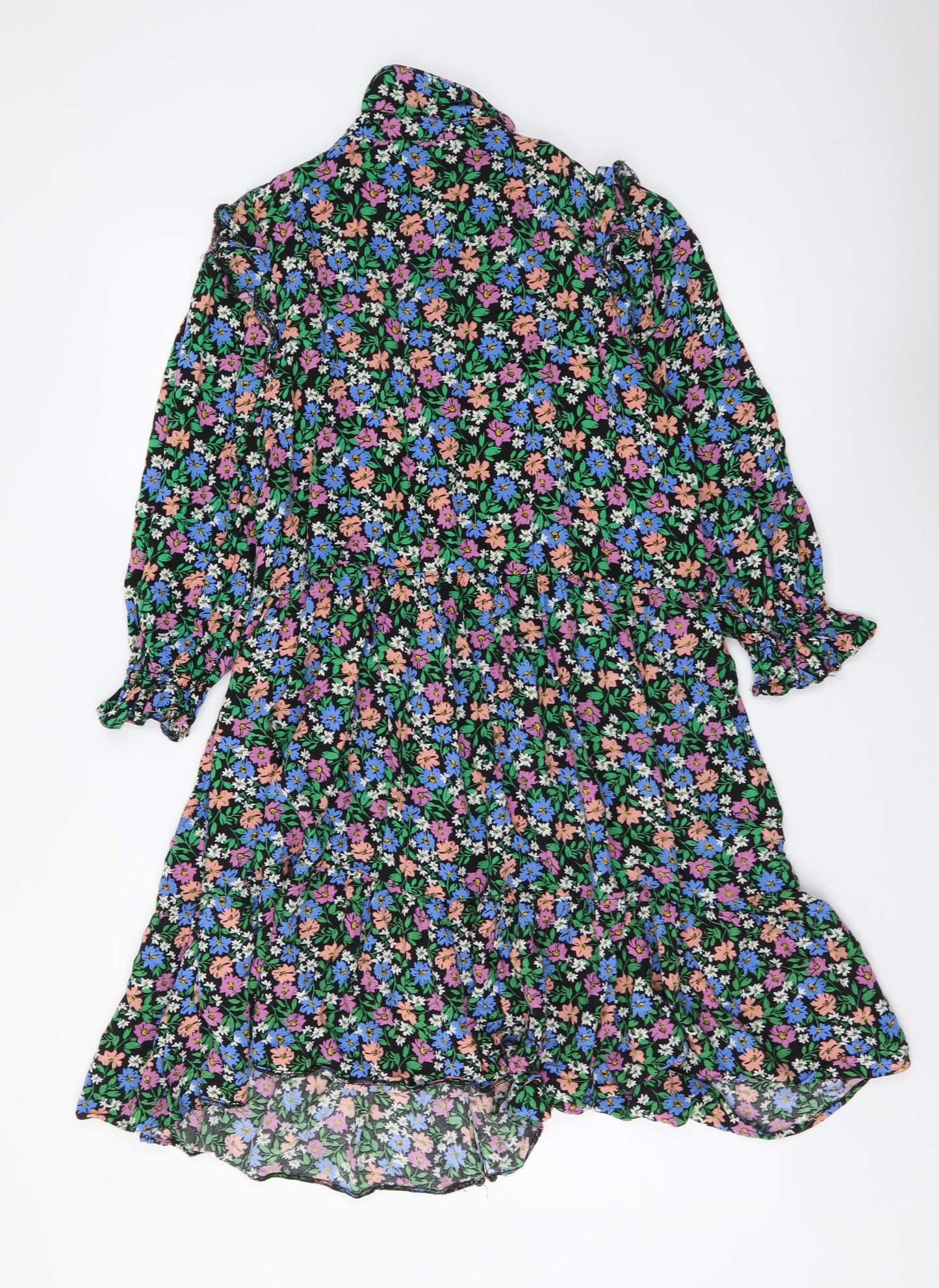 Nutmeg Womens Multicoloured Floral Viscose Shirt Dress Size 10 Collared Button