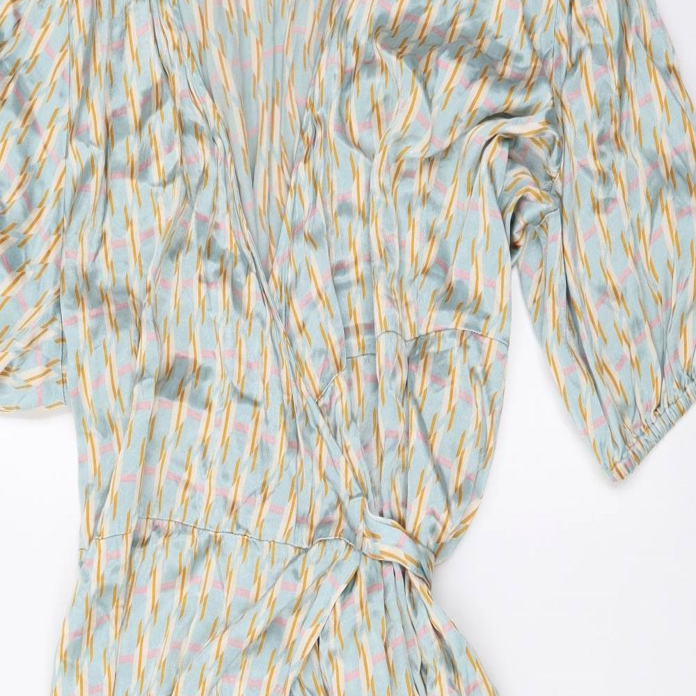 Finrey Womens Multicoloured Geometric Polyester Wrap Dress Size 22 V-Neck Tie