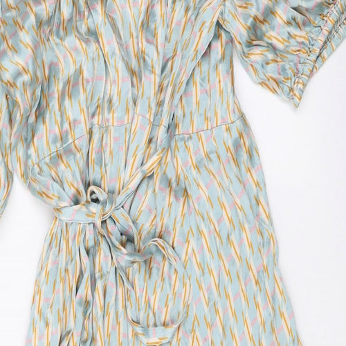 Finrey Womens Multicoloured Geometric Polyester Wrap Dress Size 22 V-Neck Tie
