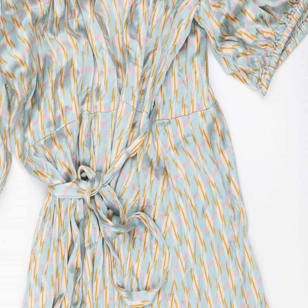 Finrey Womens Multicoloured Geometric Polyester Wrap Dress Size 22 V-Neck Tie